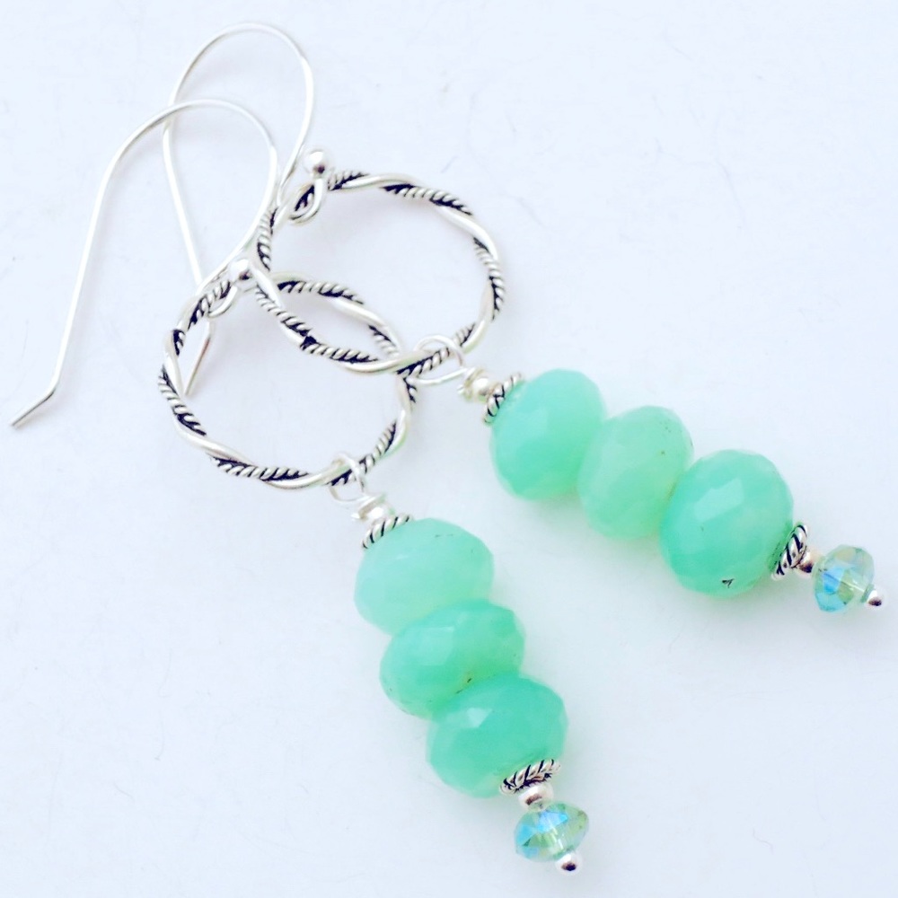 Chrysoprase Gemstone Stacked Sterling Earrings EE Designs